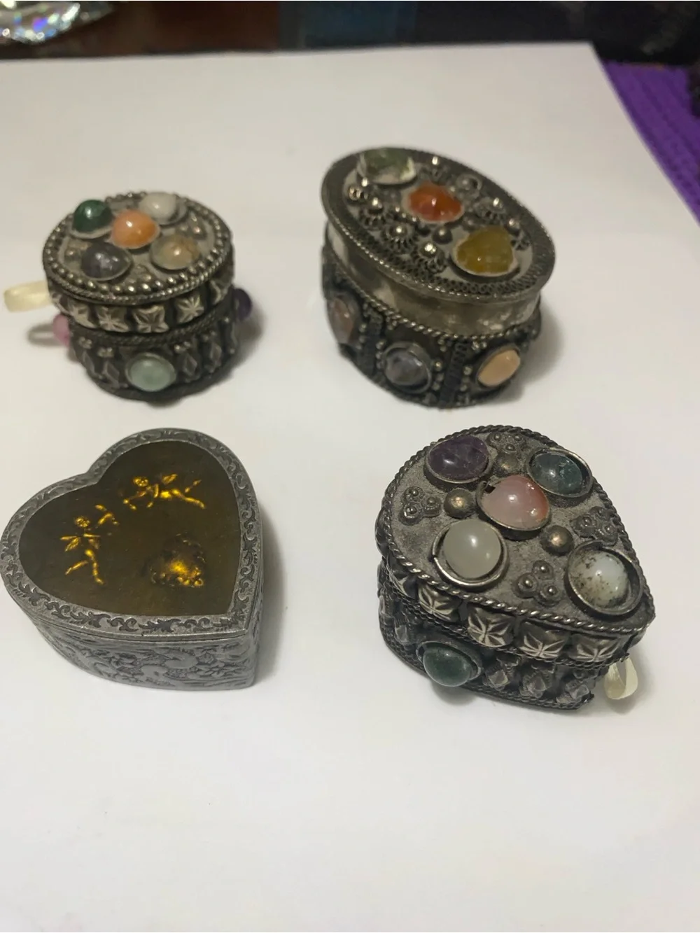 Decorative Vintage-Style Jeweled Trinket Boxes - Multicolor